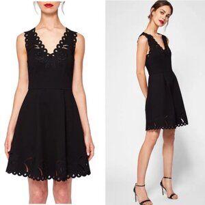 Ted Baker Emalise Embroidered Eyelet Lace Black Dress